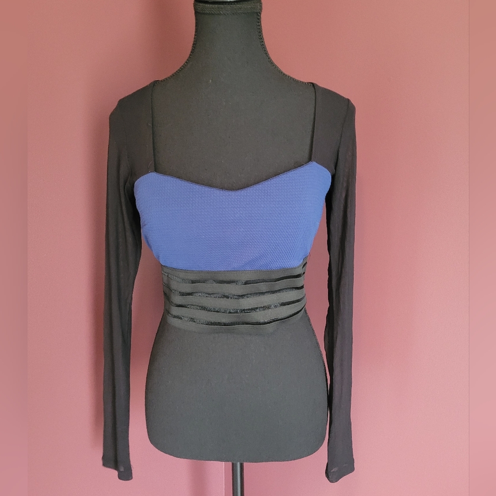 Elegant Blue and Black Women's Top, With Lace.